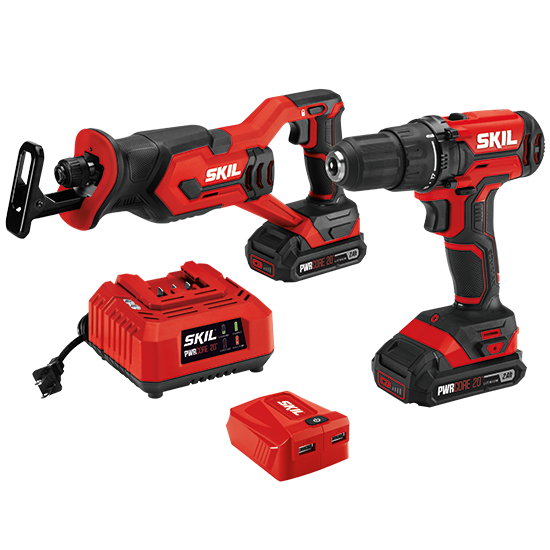 20V 3-Tool Kit: Drill Driver, Reciprocating Saw, PWR ASSIST™ USB Adapter (2 batteries)
