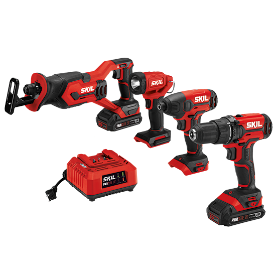 20V 4-Tool Combo Kit; Drill Driver, Impact Driver, Reciprocating Saw, Spot Light