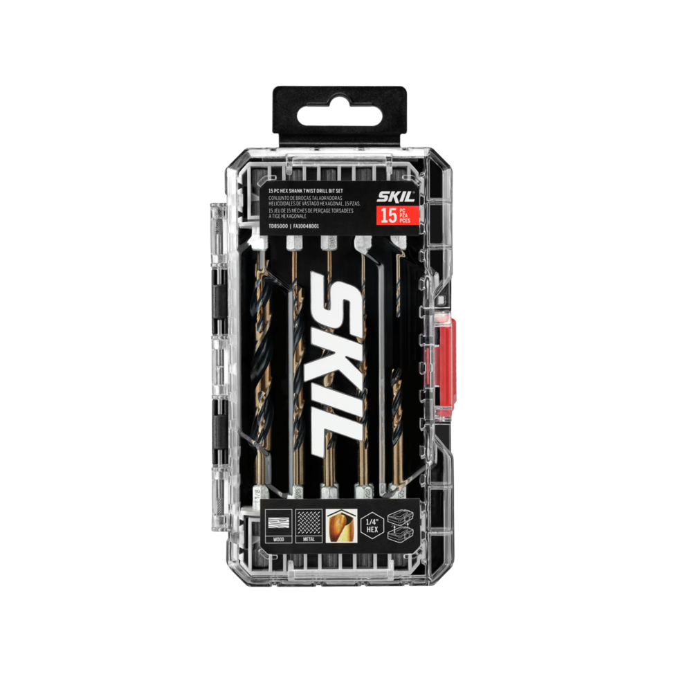 15-Piece Hex Shank Twist Drill Bit Set